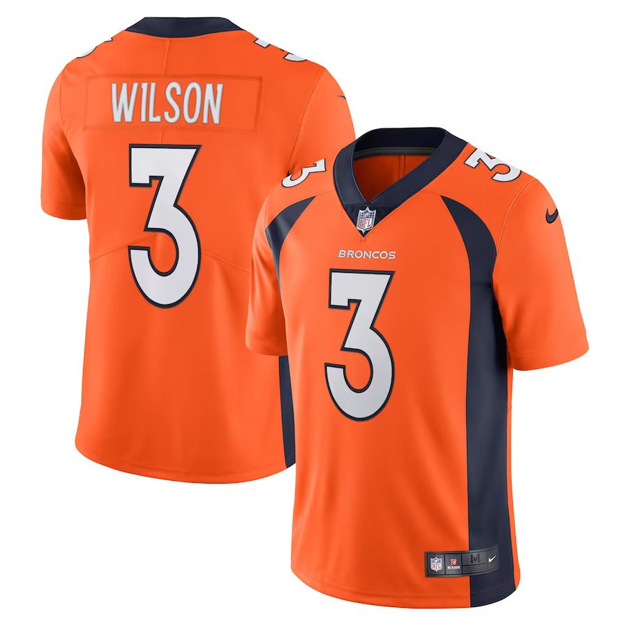 Men Denver Broncos 3 Russell Wilson Nike Orange Team Vapor Limited NFL Jersey